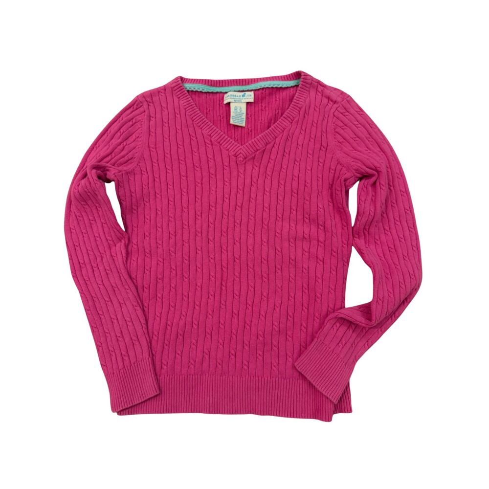 Vintage 90s Caribbean Joe Cable Knit Sweater 100% Cotton Hot Pink Petite - S